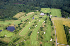 Aerial photograpy of Grounds of the Golf course at GC Edelstein Hunsrueck e.V. in Kirschweiler in the state Rhineland-Palatinate, Germany