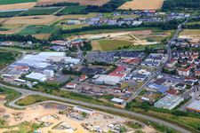 Industrial area SIEMENSSTR. with Körber Supply Chain Automation GmbH, voestalpine Böhler Welding Fontargen GmbH, and Steuerwald GmbH in Eisenberg in the state Rhineland-Palatinate, Germany