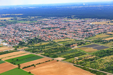Aerial view of City view from the northwest in Haßloch in the state Rhineland-Palatinate, Germany