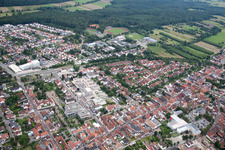 In the city center" New building of RiBa GmbH between Bismarck- and Gartenstr in Kandel in the state Rhineland-Palatinate, Germany from a drone
