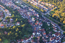 Mühlstraße with Protestant church in Ispringen in the state Baden-Wuerttemberg, Germany