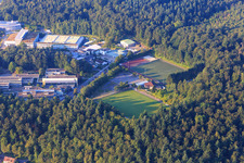 Sports fields of 1. FC Ispringen at the edge of the forest in Ispringen in the state Baden-Wuerttemberg, Germany