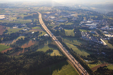 Highway traffic jam over Pforzheim on the A8 in the district Nordstadt in Pforzheim in the state Baden-Wuerttemberg, Germany