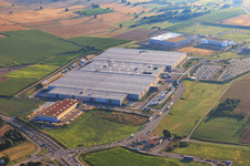 A8 exit Pforzheim North with Amazon STR1 logistics center in the district Eutingen in Pforzheim in the state Baden-Wuerttemberg, Germany