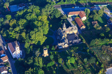 Aerial view of Castle Gondelsheim above the Protestant Church Gondelsheim in Gondelsheim in the state Baden-Wuerttemberg, Germany