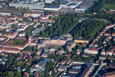 Aerial view of Castle from the east in Bruchsal in the state Baden-Wuerttemberg, Germany