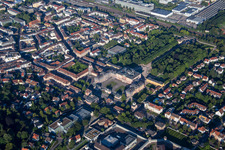 Aerial view of Castle from the northeast in Bruchsal in the state Baden-Wuerttemberg, Germany