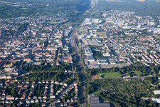 Train station from the north in Bruchsal in the state Baden-Wuerttemberg, Germany