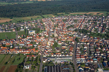 Town View of the streets and houses of the residential areas in Hambruecken in the state Baden-Wurttemberg, Germany