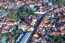 Aerial view of Church building St. Jodokus Kirche in Wiesental in the state Baden-Wurttemberg, Germany