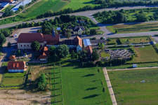 Aerial view of Pilgrimage Church "To the Mother with the Kind Heart in Waghäusel in the state Baden-Wuerttemberg, Germany