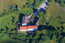 Aerial view of Hotel Zeiskamer Mühle in Zeiskam in the state Rhineland-Palatinate, Germany