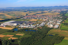 Aerial view of Interpark industrial area from the northeast in Offenbach an der Queich in the state Rhineland-Palatinate, Germany