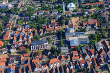 St. George's Church, town hall and primary school on the market square from the south in Kandel in the state Rhineland-Palatinate, Germany