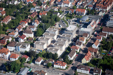 Construction site for City Quarters Building 'Im Stadtkern' in Kandel in the state Rhineland-Palatinate, Germany from the drone perspective