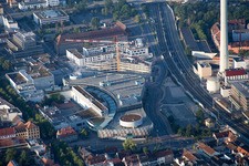 Aerial view of Power plants and exhaust towers of coal thermal power station in Erlangen in the state Bavaria