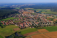 View of the town on the A73 from the northeast in Bubenreuth in the state Bavaria, Germany