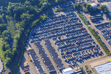 Parking space for produced DAIMLIER truck tractors at the Wörth automobile plant of the Industriepark Wörth GmbH in the district Maximiliansau in Wörth am Rhein in the state Rhineland-Palatinate, Germany