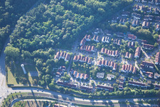 Aerial view of District Wolfartsweier in Karlsruhe in the state Baden-Wuerttemberg, Germany