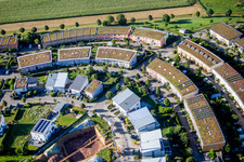Aerial photograpy of Single-family residential area of settlement Fuenfzig Morgen in Hohenwettersbach in the state Baden-Wurttemberg, Germany