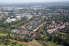 Aerial view of Floodplain in the district Durlach in Karlsruhe in the state Baden-Wuerttemberg, Germany
