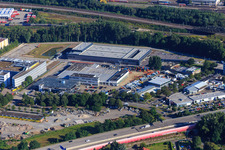 Ottostraße industrial area with Emil Frey Ungeheuer Automobile Karlsruhe in the district Durlach in Karlsruhe in the state Baden-Wuerttemberg, Germany