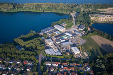 Industrial estate and company settlement on gravel mining lake Lichtenau-Grauelsbaum in the district Grauelsbaum in Lichtenau in the state Baden-Wurttemberg, Germany