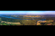 Panorama of the island in the Rhine from the Ottenheim lock via lock Gerstheim to Meißenheim from the east in Gerstheim in the state Bas-Rhin, France