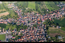 Aerial view of Town View of the streets and houses of the residential areas in Obenheim in Grand Est, France