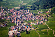 Village - view on the edge of agricultural fields and farmland in Kintzheim in Grand Est, France