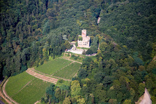Aerial view of Castle of Schloss Chateau de Kintzheim in Kintzheim in Grand Est, France