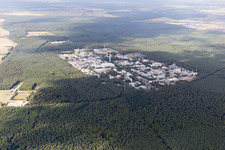 Aerial photograpy of Research building and office complex of KIT Campus North (former Kernforschungszentrum Karlsruhe) in the district Leopoldshafen in Eggenstein-Leopoldshafen in the state Baden-Wurttemberg