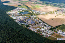 Aerial view of Industrial and commercial area with IWK Verpackungstechnik GmbH in Stutensee in the state Baden-Wurttemberg, Germany