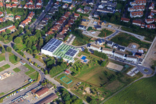 Walzbachbad indoor and outdoor pool and terraced houses on Walzbachweg in Weingarten in the state Baden-Wuerttemberg, Germany
