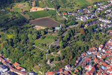 Aerial view of Watchtower and cemetery Weingarten in Weingarten in the state Baden-Wuerttemberg, Germany