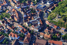Market square with Walzbach bridges and Hotel Walksches Haus in Weingarten in the state Baden-Wuerttemberg, Germany