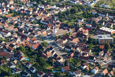 Aerial view of Town View of the streets and houses of the residential areas in the district Joehlingen in Walzbachtal in the state Baden-Wurttemberg, Germany