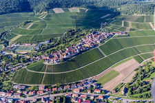 Aerial view of Village - view on the top of wine yards in Hohenhaslach in the state Baden-Wurttemberg, Germany