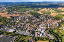 Aerial view of Parking space for caravans at PREMIO Caravan and Car Repair Steinheim in Steinheim an der Murr in the state Baden-Wuerttemberg, Germany