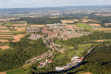 Village - view on the edge of agricultural fields and farmland in Kirchberg an der Murr in the state Baden-Wurttemberg, Germany