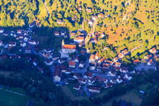 Aerial view of Village in the Lautertal in the morning from the east in the district Roßstaig in Spiegelberg in the state Baden-Wuerttemberg, Germany
