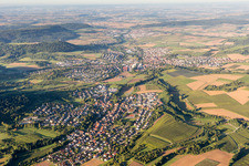 Aerial view of Town View of the streets and houses of the residential areas in Oberstenfeld in the state Baden-Wurttemberg, Germany