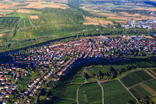 Aerial view of Church on the banks of the Neckar in Gemmrigheim in the state Baden-Wuerttemberg, Germany