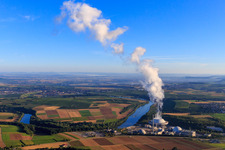 Aerial photograpy of Nuclear power plant Neckarwestheim of EnBW Kernkraft GmbH from the east in Neckarwestheim in the state Baden-Wuerttemberg, Germany