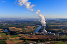 Nuclear power plant Neckarwestheim of EnBW Kernkraft GmbH from the east in Neckarwestheim in the state Baden-Wuerttemberg, Germany from above