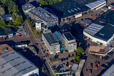 Oblique view of Building and production halls on the premises of Geruestbau Layher GmbH in the district Frauenzimmern in Gueglingen in the state Baden-Wurttemberg