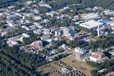 Campus building of the university KIT - Campus Nord (former Nuclear research centre Karlsruhe) in the district Leopoldshafen in Eggenstein-Leopoldshafen in the state Baden-Wurttemberg, Germany from above