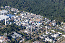 Oblique view of KIT North in the district Leopoldshafen in Eggenstein-Leopoldshafen in the state Baden-Wuerttemberg, Germany