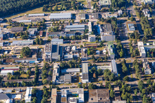 Bird's eye view of District Leopoldshafen in Eggenstein-Leopoldshafen in the state Baden-Wuerttemberg, Germany