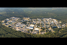 Panoramic perspective of Campus building of the university KIT - Campus Nord (former Nuclear research centre Karlsruhe) in the district Leopoldshafen in Eggenstein-Leopoldshafen in the state Baden-Wurttemberg, Germany